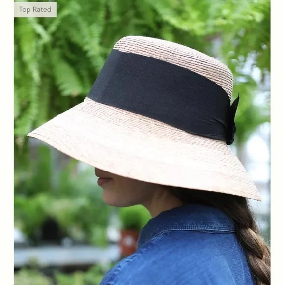 COPY - Anthropologie Tula Somerset woven Palm Straw Cloche Summer Hat w/Black R… - Picture 6 of 11